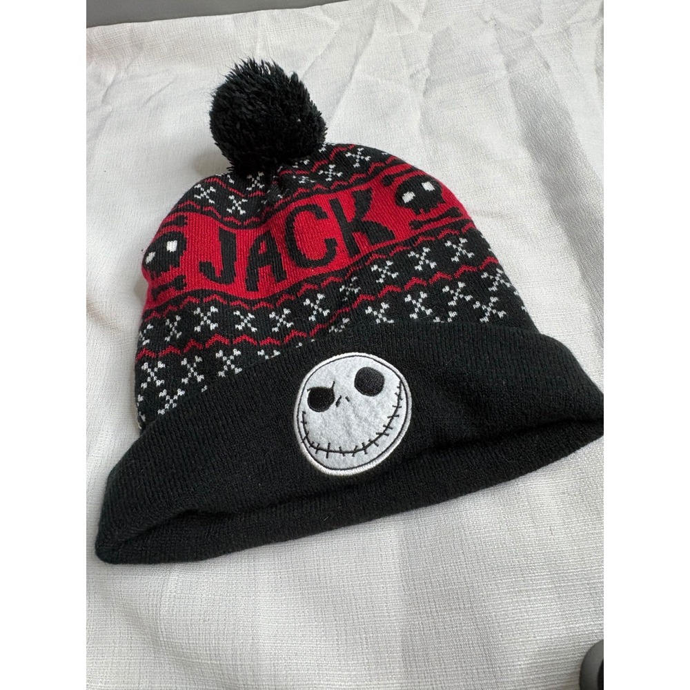 Disney Nightmare Before Christmas Jack Skellington Fair Isle Pom Beanie Hat